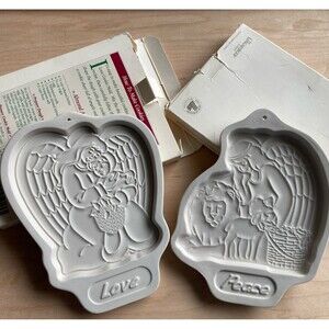 Longaberger Pottery Angel Cookie Mold 1993 1995 Series Peace with boxes